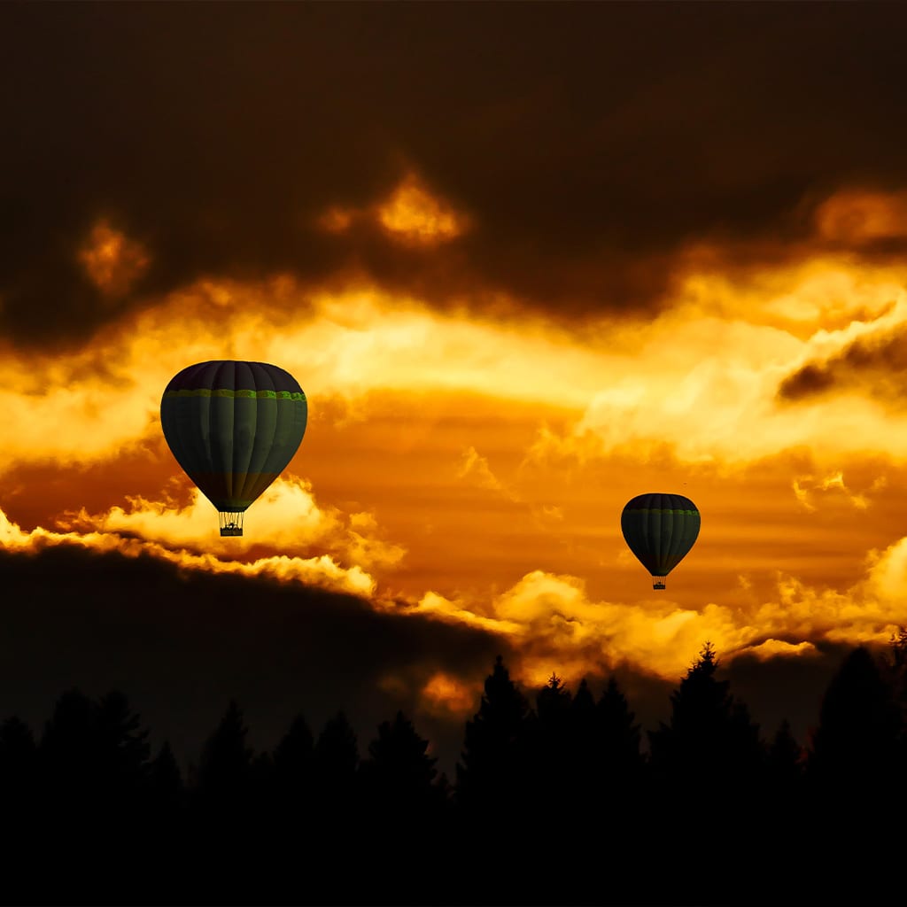 Gold sky with hot air balloons