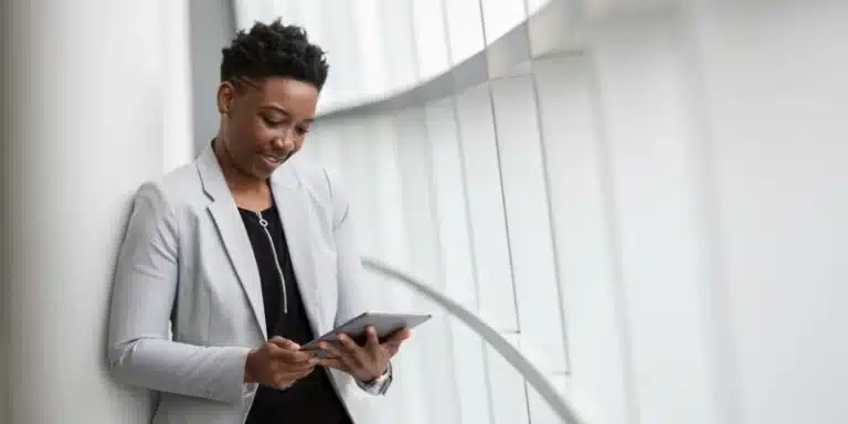 Woman looking at tablet